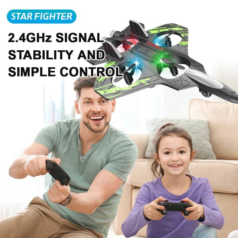 Glider Flying Helicopter RC Jet with Stunt Features & LED Lights – Foam Fighter Remote Control Airplane Toy