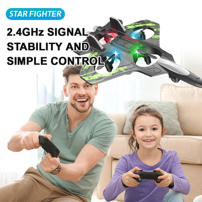 Glider Flying Helicopter RC Jet with Stunt Features & LED Lights – Foam Fighter Remote Control Airplane Toy